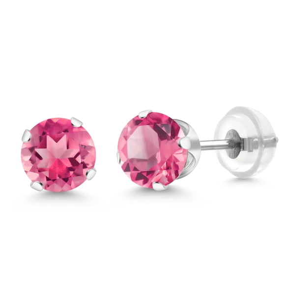 Gem Stone King 2.00 Ct Pink Mystic Topaz 10K White Gold Stud Women's Earrings 6mm