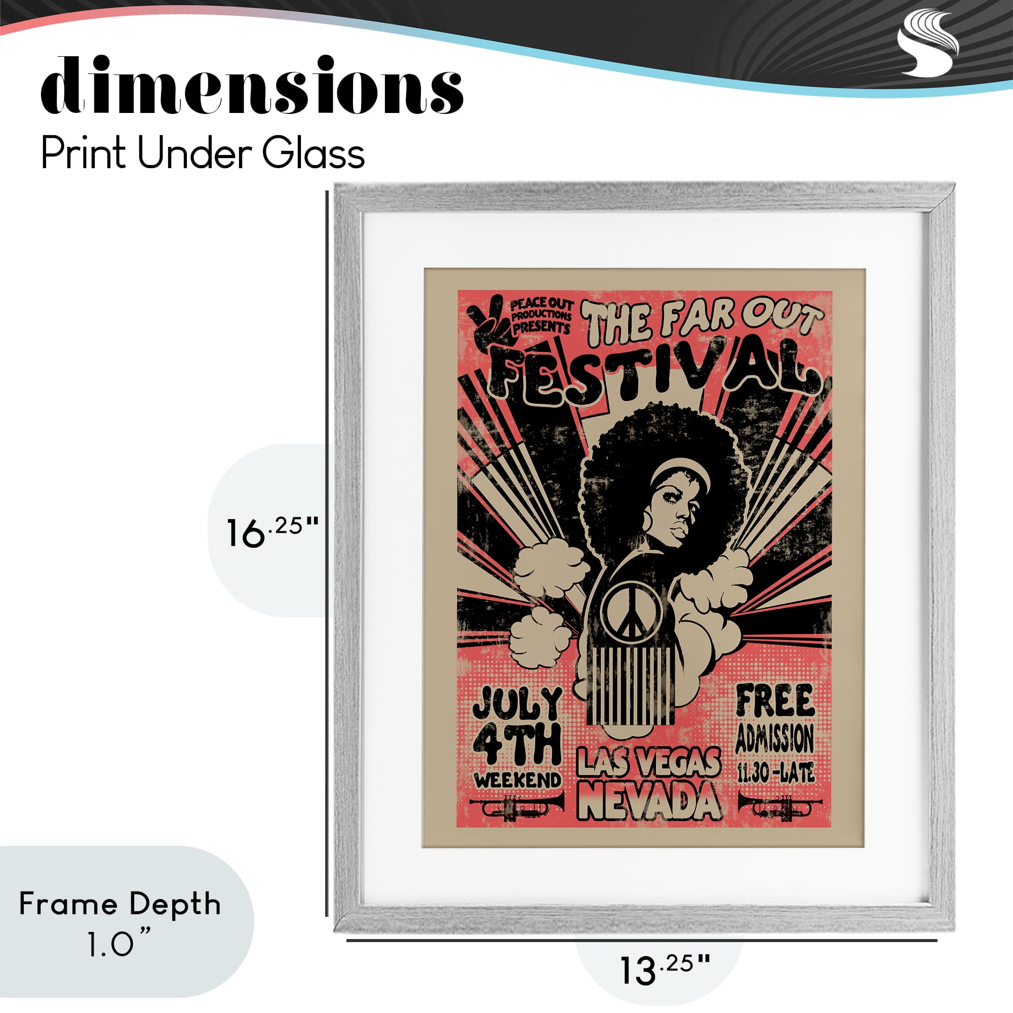 Stupell Industries Retro Far Out Festival Poster Gray Framed Print Under Glass, design by Ali Chris