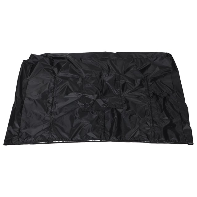 funda de tv para exterior de 55-58 pulgadas, impermeable y a prueba de polvo, de tela oxford para pantallas de tv led, lcd y plasma, ideal para patio y jardín. Vista frontal de la funda negra extendida, silueta rectangular con costuras verticales y textura de tela Oxford; medidas 150 x 110 x 15 cm. Cierre inferior sellado y sujetadores integrados para ajuste; también adecuada para cubrir monitores grandes en almacenamiento temporal.