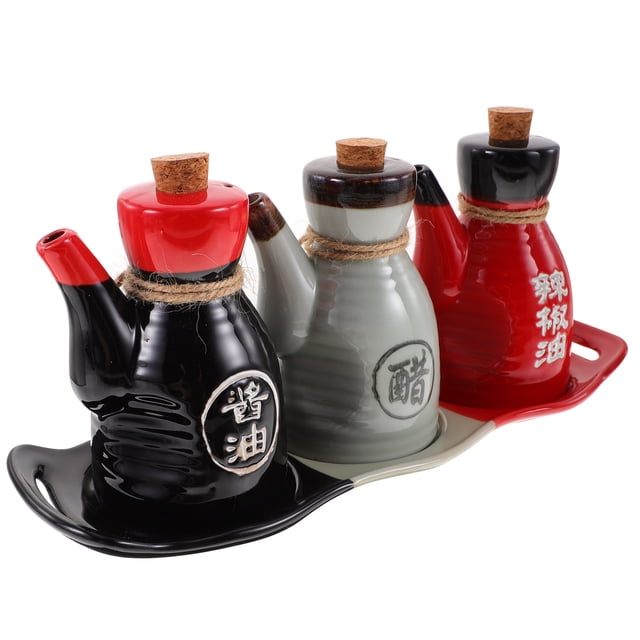 1 juego de dispensador de salsa de soja japonesa, vinagre, salsa de soja, botella, dispensador de condimentos con bandeja
