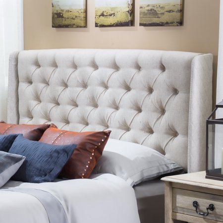 Noble House Ashley Wingback Queen/Full Tufted Beige Fabric (Best Fabric For Headboard)