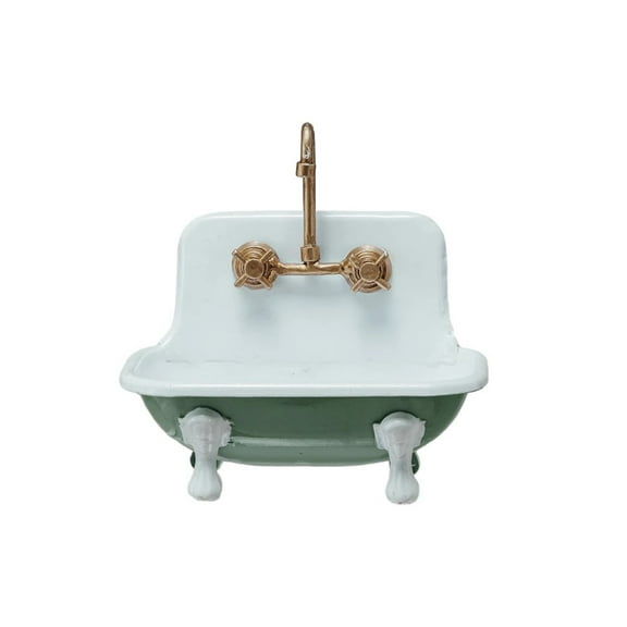 Creative Co-op Green, White & Gold Finish Metal Sink Soap Dish with Faucet