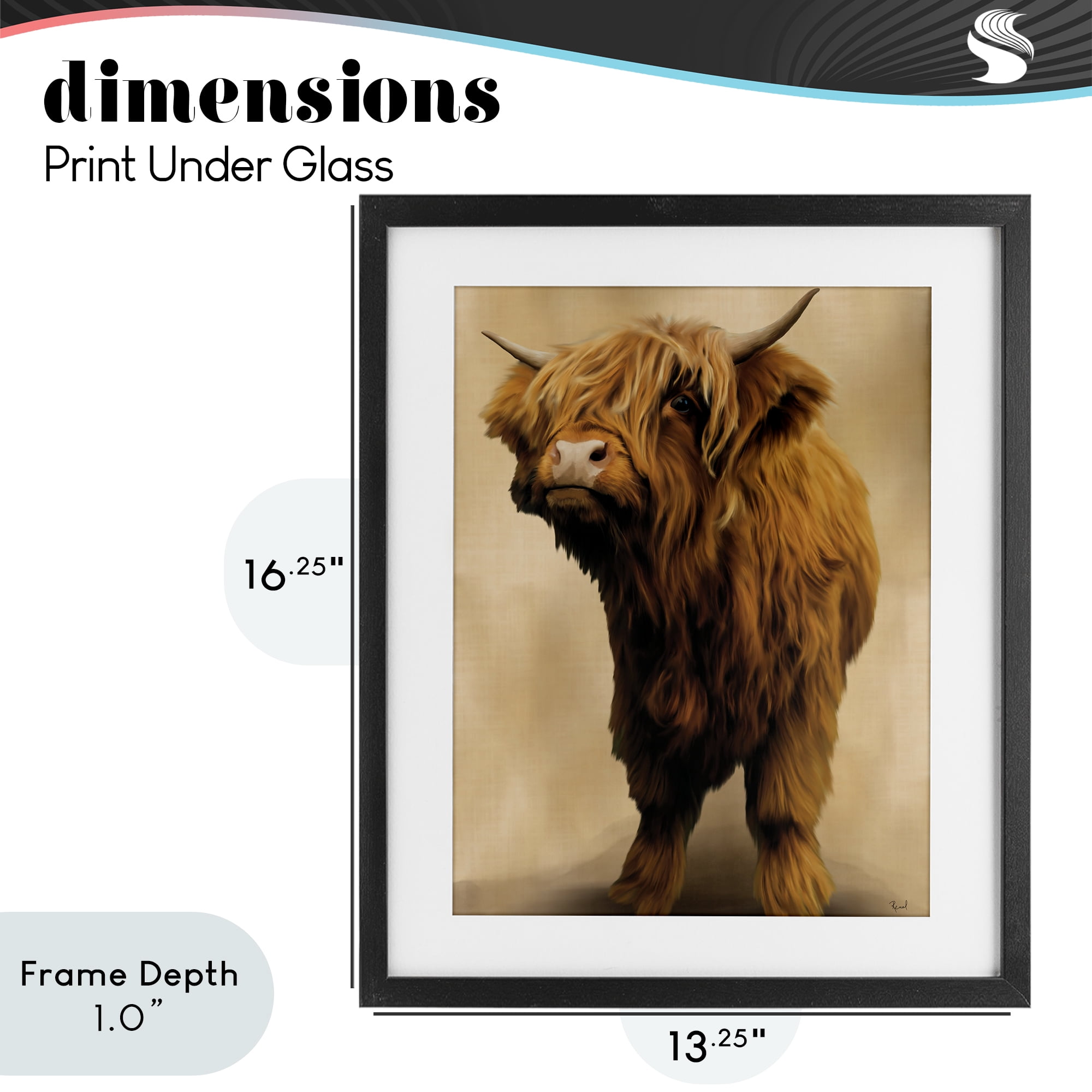 Stupell Industries Mini Highland Cow on Neutrals Black Framed Print Under Glass, design by Renel Peters