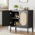 thumbnail image 2 of Acekid 31.5inch Rattan Storage Cabinet 2-Tier Shelf Sideboard Kitchen Sideboard Accent Cabinet Boho Cupboard Console Table Black, 2 of 8
