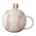 thumbnail image 4 of Taza de café de cerámica con diseño deportivo de béisbol, taza de con tapa y cuchara, 400 ml, pintada a mano, de té para vacaciones, café y Rojo, 4 of 8