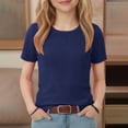 thumbnail image 5 of CPNG Girls Daily Ribbed Knit T Shirt Comfortable Stylish Solid Color Summer Casual Crewneck Short Sleeves T Shirt(Navy,9-10 Years), 5 of 6