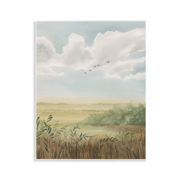 Stupell Industries Birds Flying over Countryside Landscape & Nature Painting Unframed Art Print Wall Art, 11 x 14