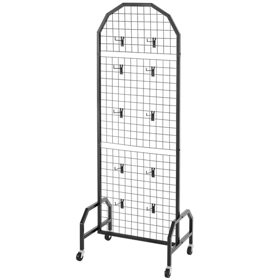 2-Pack Black Grid Wall Display Panels, 1.9' x 5.4' Each with Wheels & 20 Hooks, Mobile Carbon Steel Wire Gridwall for Craft Shows, Retail, Storage