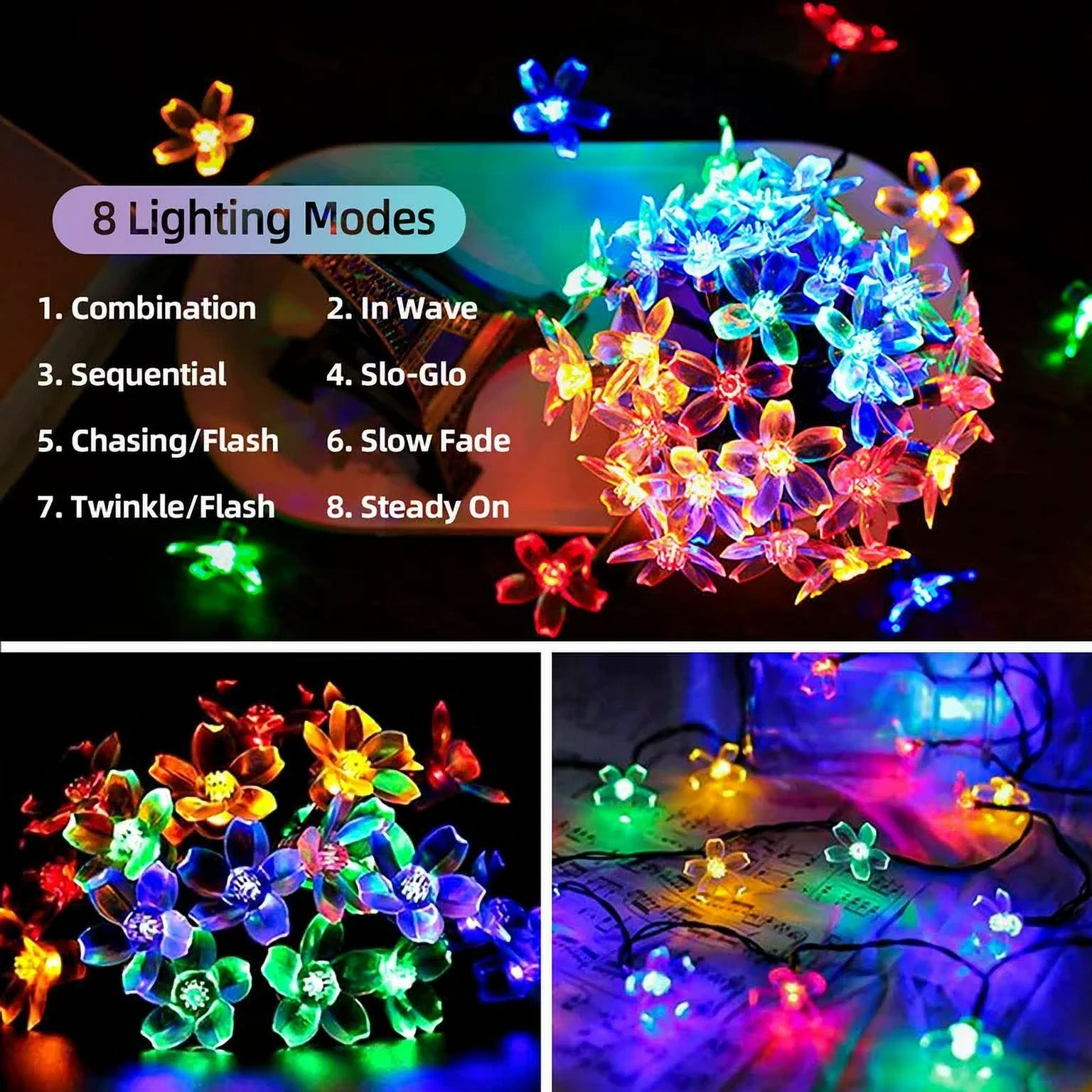 Yoglam 23ft 50 LED Solar Flower String Lights Multicolor photo 6