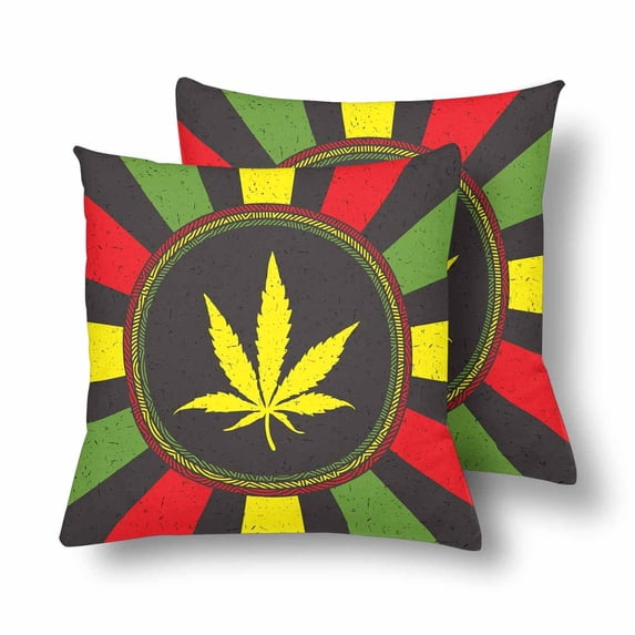 MKHERT Rasta Colorful Hemp Leaves Pillowcase Pillow Protector Cushion Cover 18x18 inch,Set of 2