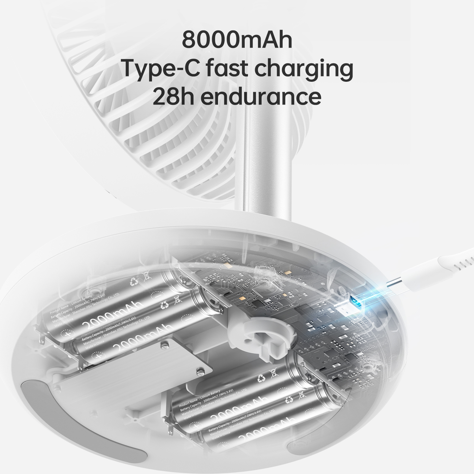 JISULIFE Oscillating Desk Fan, 8000mAh Rechargeable with 4-Speed, retractable Design, Quiet Portable Fan for Home/Office，gift for girls/mom-White