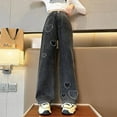 thumbnail image 2 of Coerni Girls High Waist Denim Pants Love Embroidery Baggy Straight Wide Leg Jeans for Teen Youth Kids Streetwear Casual Pants, 2 of 4