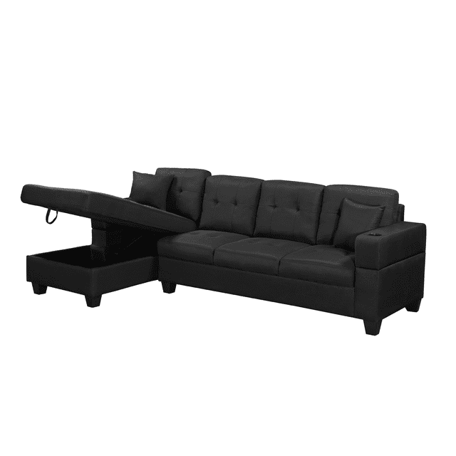 Aerys Sectional Sofa Couch for Living Room, Sectional with Storage Chaise, LHF, black
