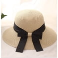 thumbnail image 3 of Sombrero de paja para mujer, para niñas pequeñas, gorra de playa de verano, visera plegable, sombreros de ala ancha con lazo, 3 of 5