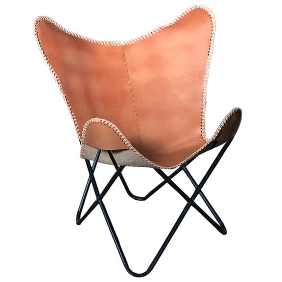 Hilason Genuine Leather Butterfly Chair Folding Lounge Modern Sling Accent Seat Natural Tan