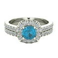 thumbnail image 4 of Blue Diamond Wedding Ring Set Round Cut Blue Diamond Cushion Halo Rings 14K White Gold 1.00 Carat (H,SI), 4 of 5