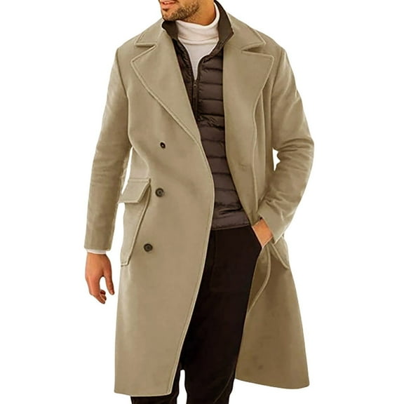 Winter Coats for Men Double Trench Coat Oversized Casual Windbreaker Jackets Peacoat with Pockets, Khaki, Size XXXXL