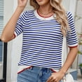 thumbnail image 5 of Fewfanhot Workout Tops for Women Summer Tops Casual Short Sleeve Striped Sweater Shirt Crewneck Color Block Knit Blouses, 5 of 7