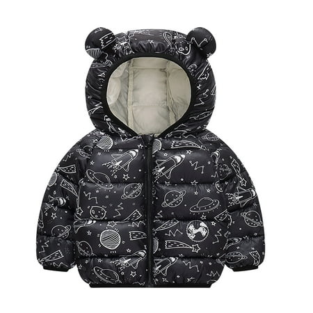 

ZHUASHUM Toddler Kids Baby Boys Girls Winter Windproof Warm Cartoon Print Down Coats Bear Ears Hooded Jacket Outwear