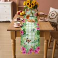 thumbnail image 2 of Tropical Spring Table Runner 90 Inches, Floral Leaves Butterflies Sage Green Plaid Bed Runner Dresser Scarves Tabletop for Indoor Outdoor Parties/Ceremony/Banquet, 13" x 90", 2 of 9