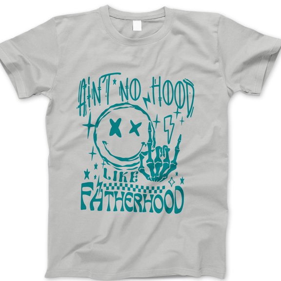 Ain’t No Hood Like Fatherhood T-Shirt – Funny Skeleton Hand Smiley Face Dad Tee – Cool Father’s Day Gift for Men – Edgy Graphic Shirt for Dads and Fathers