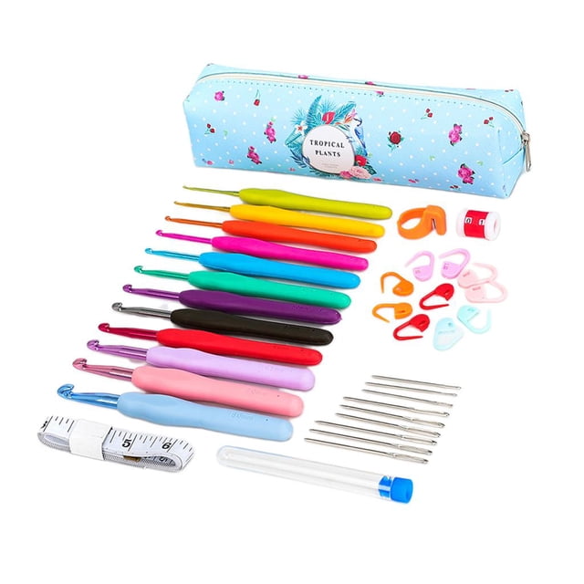 Kit de Ganchos de Multicolor de Agarre Ergonómico con Cinta para Estuche Crochet DIY