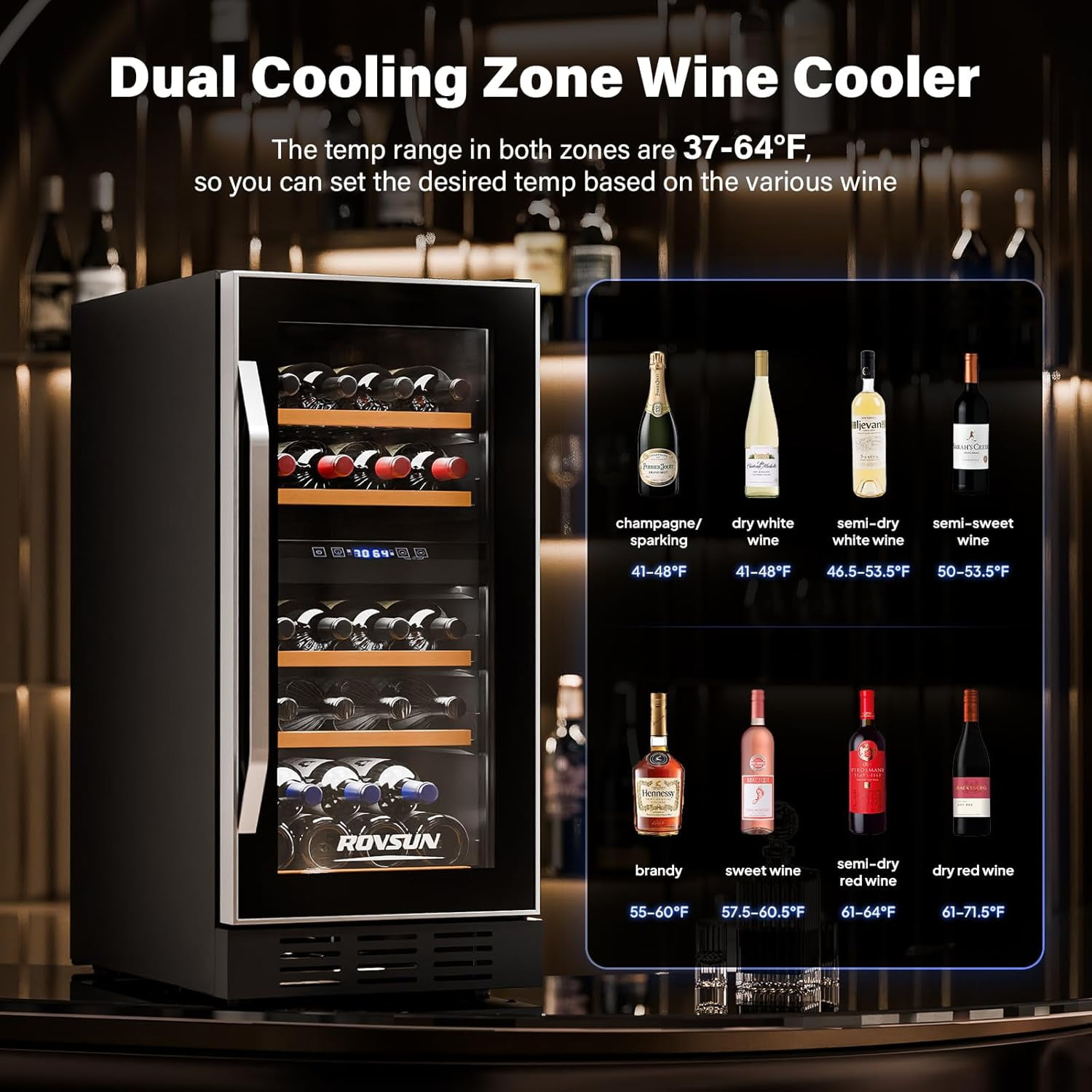 TUFFIOM 33 Bottles Dual Zone Wine Cooler, Beverage Cooler Refrigerator, Chiller with Glass Door & Digital Temperature Control, Freestanding or Built-in Wine Fridge for Wine, Champagne, Beer