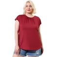 thumbnail image 1 of Women's Plus Size Round Neck Ruched Short Sleeve Blouse Summer Casual Top Burgundy 2X, 1 of 5