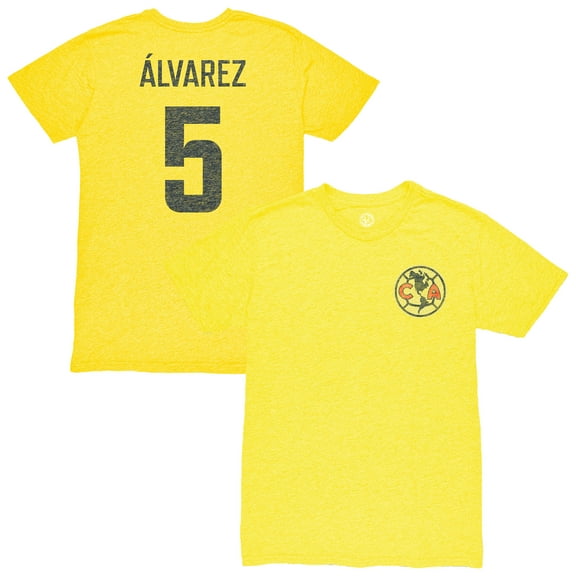 Men's 1863FC Kevin -lvarez Yellow Club America Vintage Player Name & Number Tri-blend T-Shirt