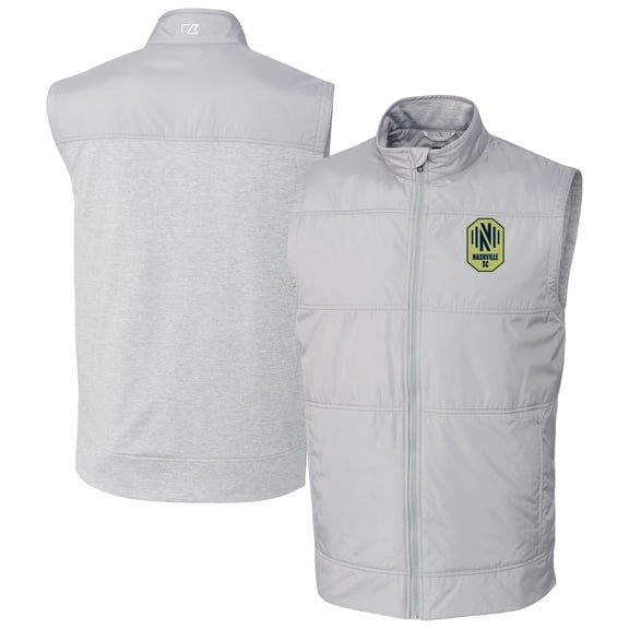 Men's-Cutter & Buck Gray Nashville SC Big & Tall Stealth Hybrid Quilted Windbreaker Full-Zip Vest