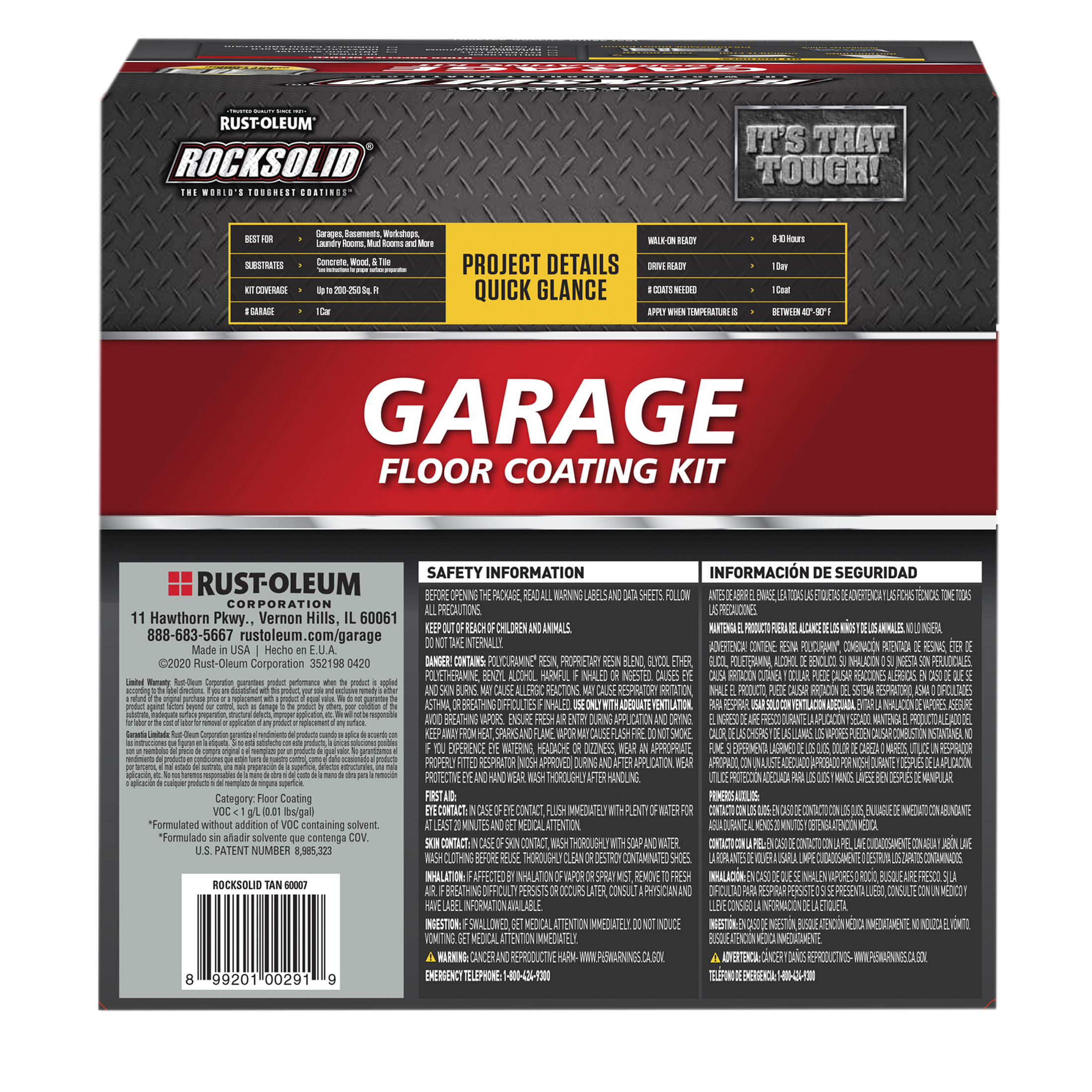 Tan, Rust-Oleum RockSolid Garage Floor Coating Kit-60007, High Gloss 1-Car, 90 oz Kit, 1 Pack