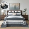 thumbnail image 4 of DDUOXIN Oversized King Bedspread 100% Cotton Comforter, Brown Navy Gray 120 X 120 California King Size Stripe Quilt, Cal King Lightweight Summer Bedding Set Reversible Modern Coverlet, 3 Piece, 4 of 12