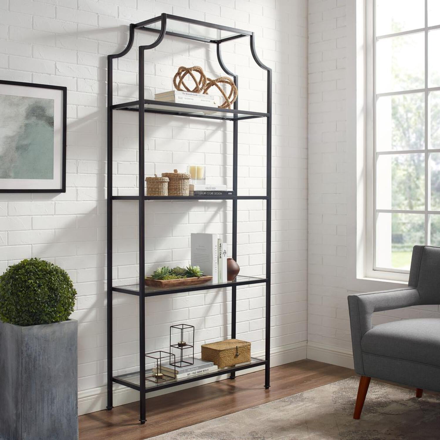 Crosley Furniture Aimee Bookshelf with Glass Shelves, Bookcase Storage
