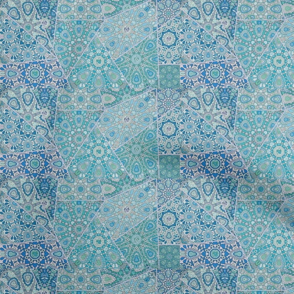 oneOone Cotton Cambric Light Blue Fabric Asian Mosaic Floral Fabric For Sewing Printed Craft Fabric By The Yard 42 Inch Wide