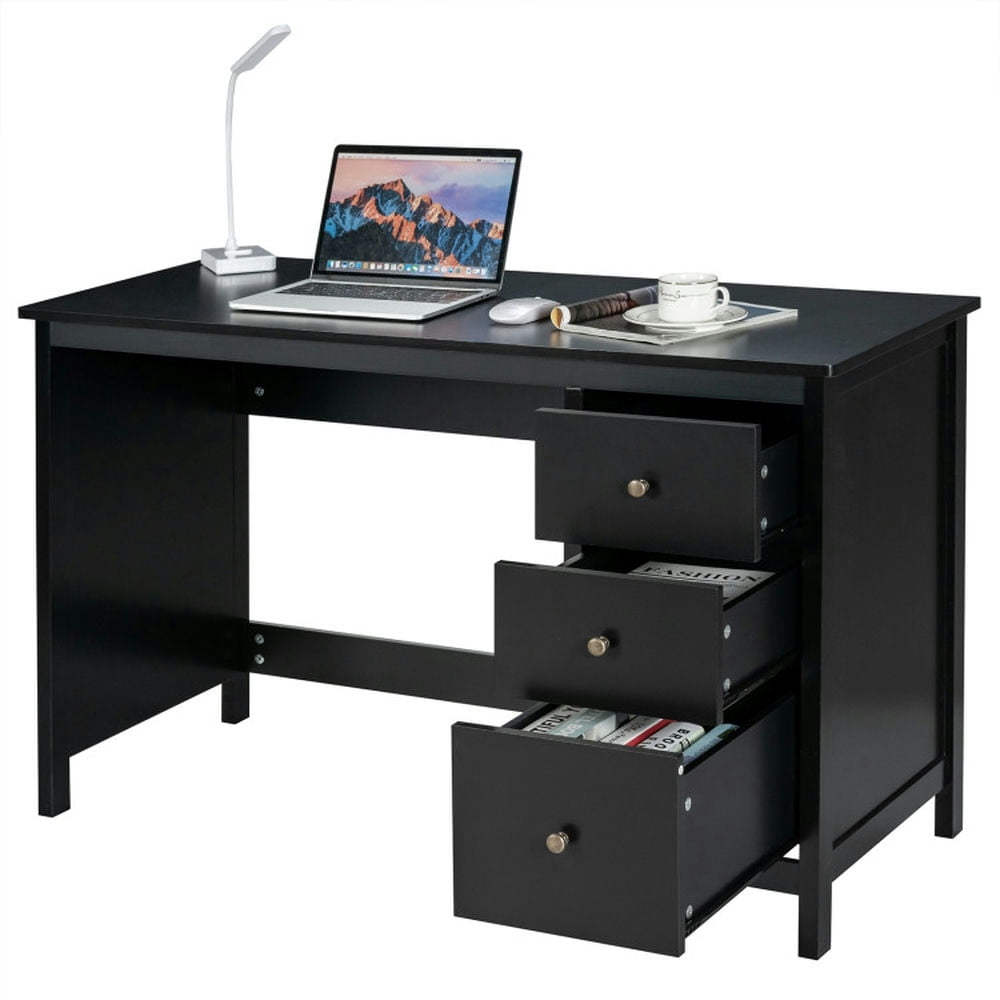 Demi Bonn 3-Drawer Computer Desk with Spacious Desktop, Small Home Office Desk Study Writing Table, Black