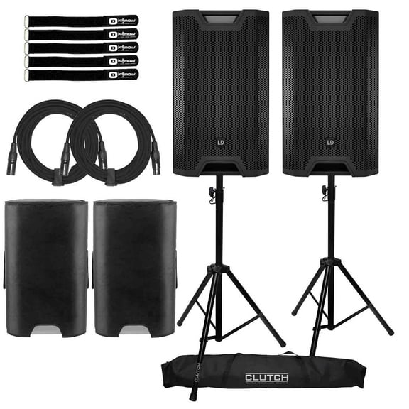 (2) LD Systems ICOA 15 A BT 15" Powered Coaxial Bluetooth PA Loudspeakers with Transport Covers Package