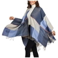 thumbnail image 4 of Women's Plaid Print Knitted Shawl Wrap Open Front Winter Cardigan Sweater Ruana Cape Warm Coat, 4 of 5