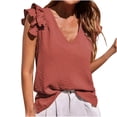 thumbnail image 1 of cfhntfmh Summer Tops for Women Casual Ruffle Cap Sleeve Basic Tank Tops Loose V Neck Solid Color Beach Shirts, 1 of 7