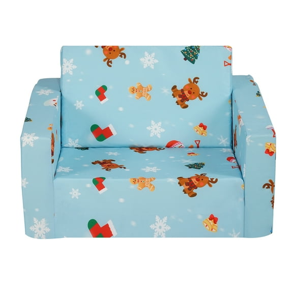 KFFKFF Children's Sofa, Dual-Purpose Comfortable Toddler Seating, Foldable Couch to Lounger, Versatile Kids' Chair for Playrooms, Suitable for Girls & Boys, in a Calming Sky Blue