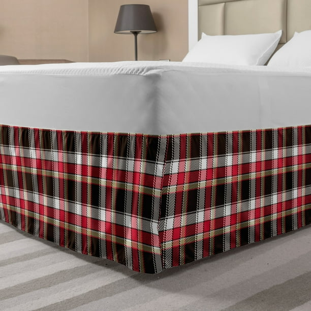 Checkered Bed Skirt, Pattern with Squares Mosaic Diagonal Vertical