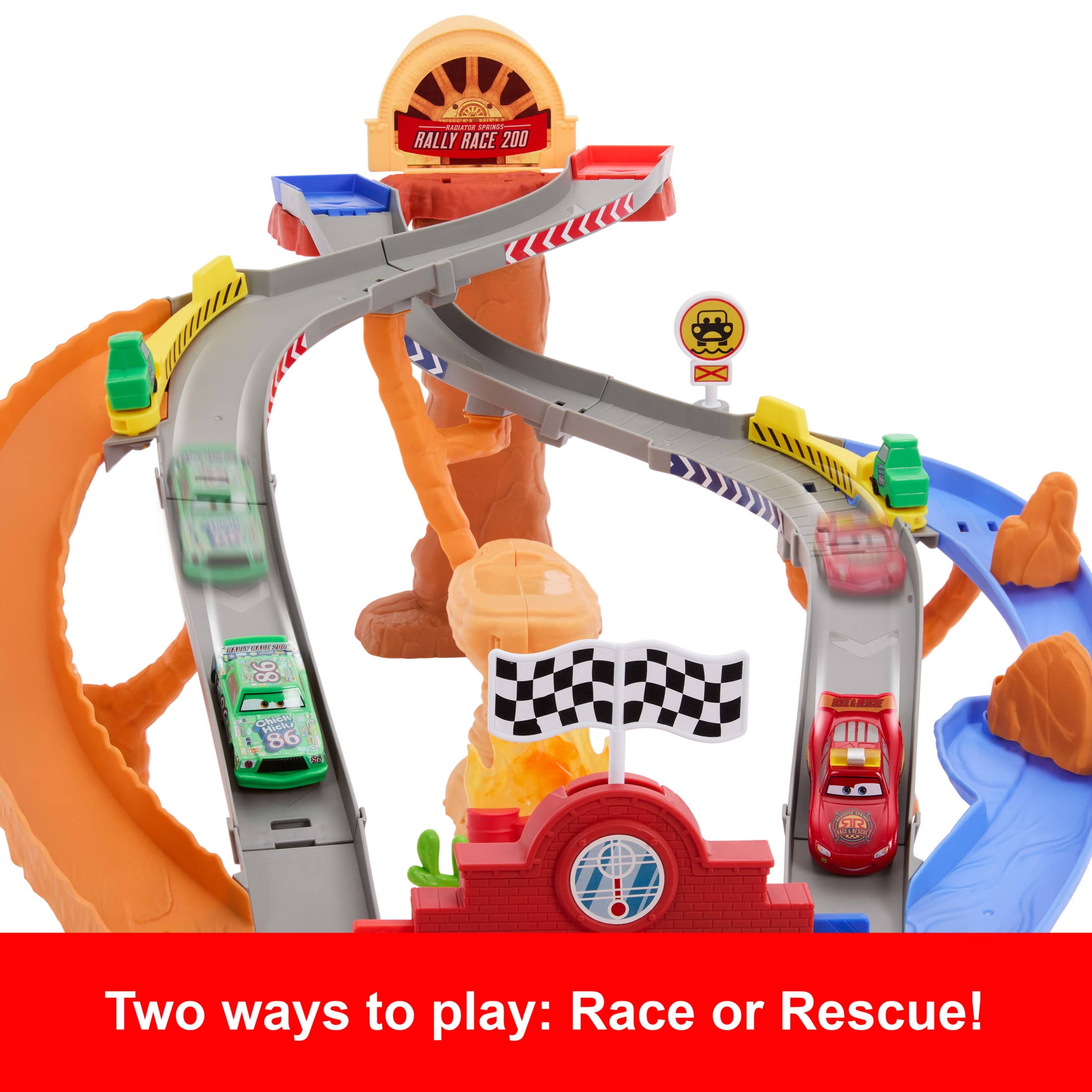 Disney Pixar Cars Rescue Road Raceway Playset with 4 Toy Cars