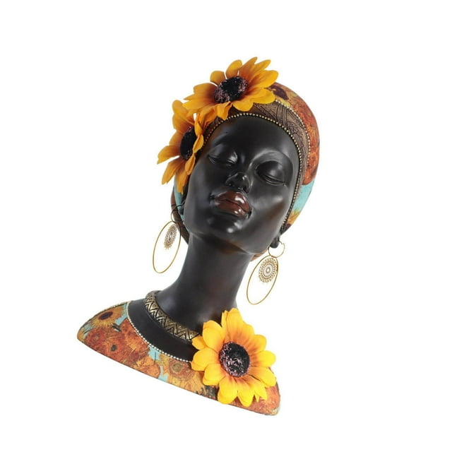 serony Statue Tête de Femme Africaine Sculpture d'Art de Collection pour Cuisine