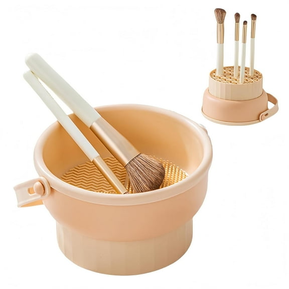 Makeup Brush Cleaner Storage bowl,3 in 1 Silicone ,Cosmetic Brushes Cleaning Tool Organizer for Storage and Air Dryingļ¼Khakiļ¼