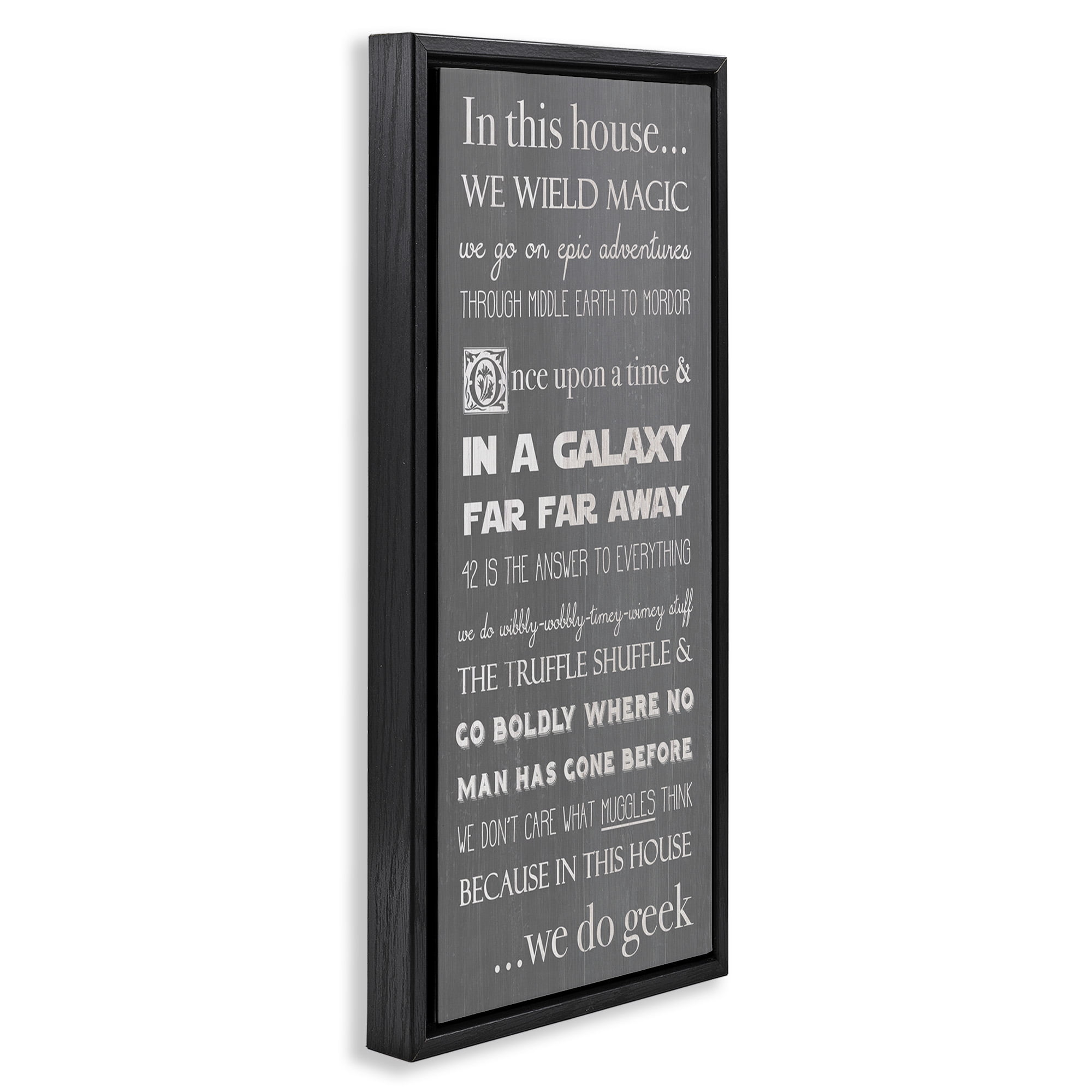 Stupell Industries Family Movie Night Phrases Typography Painting Black Floater Framed Canvas Art Print Wall Art, 11 x 25