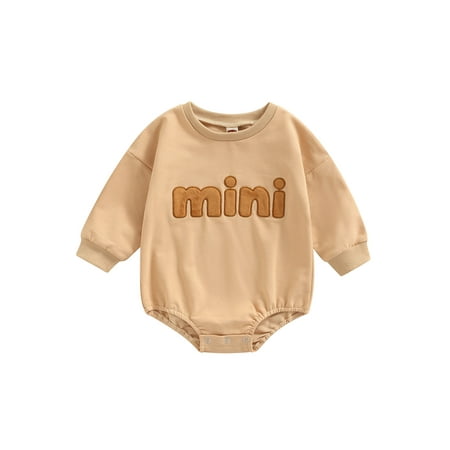

Calsunbaby Toddler Infant Baby Boys Girls Casual Long Sleeve Romper Letter Embroidery Round Neck Triangle Jumpsuits Khaki 18-24 Months