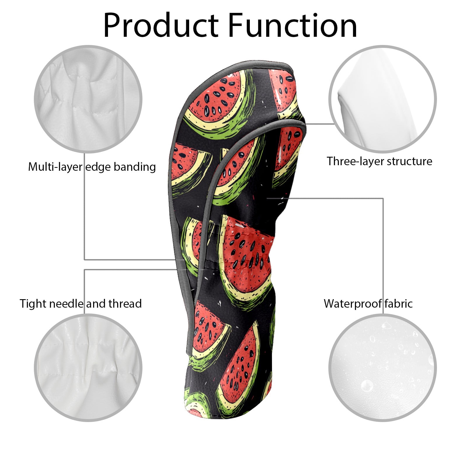 Golf Club Covers PU Leather Waterproof Head Covers for Fairway Woods Hybrids Watermelon Pattern