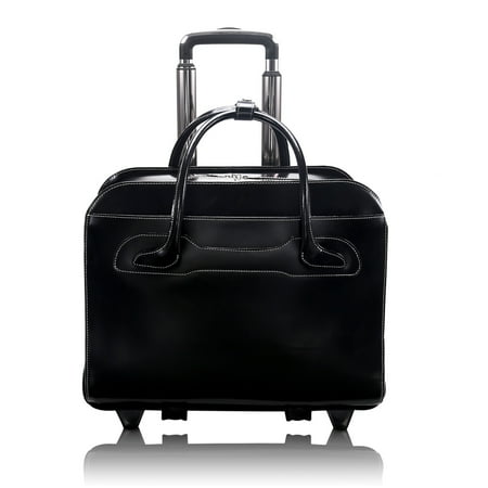 W Series | WILLOWBROOK | 17" Leather Patented Detachable -Wheeled Ladies' Laptop Briefcase - Black