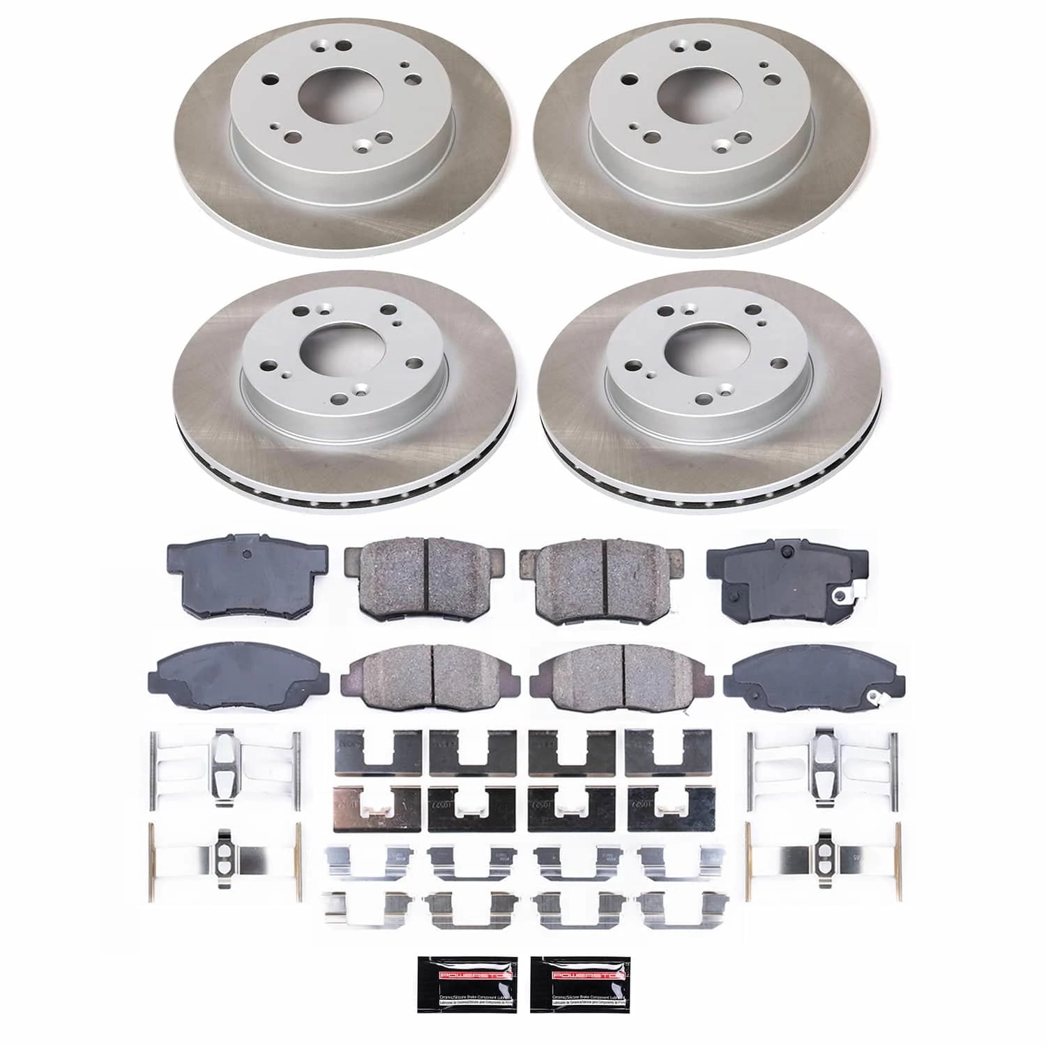 PowerStop Front and Rear Semi-Coated Rotor and Low-Dust Ceramic Brake Pad Kit SC2385