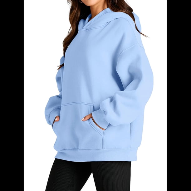 Sudadera Informal de Larga con Capucha para Mujer, Jersey de y Otoño con Bolsillos. Azul Real S