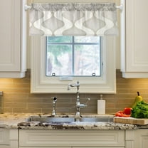 Yayeee Window Valance for Kitchen Farmhouse Rod Pocket Light Gray Pattern Short Curtain for Living Room